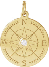 14K Yellow .015 CT Natural Diamond Compass Pendant