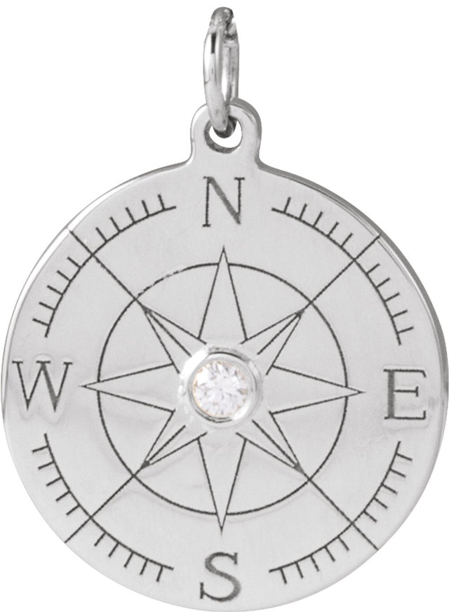 14K White Gold .015 CT Natural Diamond Compass Pendant