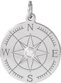 14K White Gold .015 CT Natural Diamond Compass Pendant