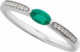 14K White Imitation Emerald & .05 CTW Natural Diamond Ring