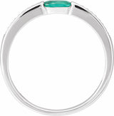 14K White Imitation Emerald & .05 CTW Natural Diamond Ring