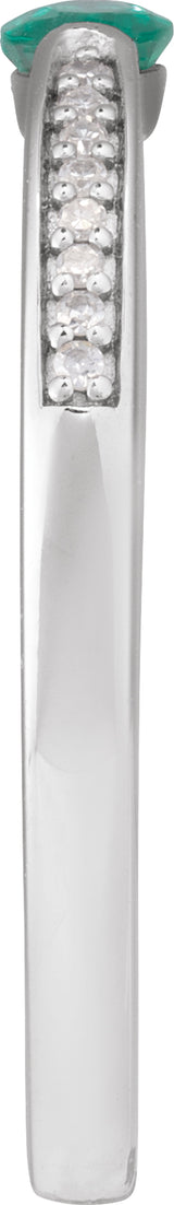 14K White Imitation Emerald & .05 CTW Natural Diamond Ring