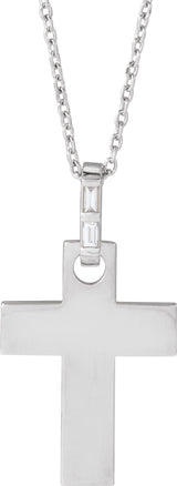 Sterling Silver .03 CTW Natural Diamond Cross 16-18" Necklace Mounting