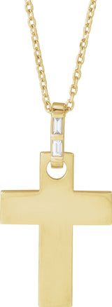 14K Yellow Gold .03 CTW Natural Diamond Cross 16-18" Necklace Mounting