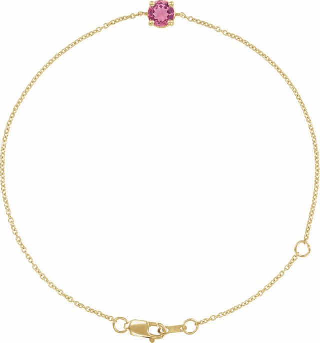 14K Yellow Gold Natural Pink Tourmaline  6 1/2-7-1/2" Bracelet