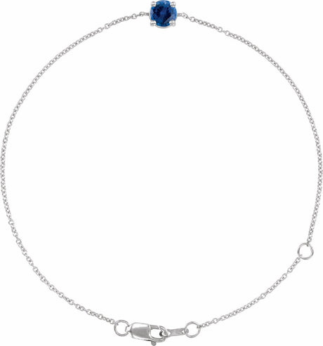 14K White Gold Lab-Grown Blue Sapphire  6 1/2-7-1/2" Bracelet