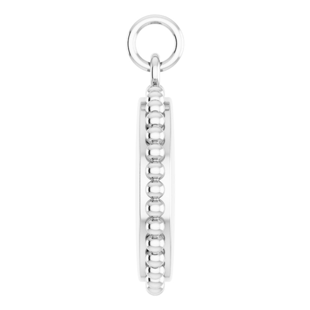 14K White Gold Engravable Beaded Disc Charm/Pendant