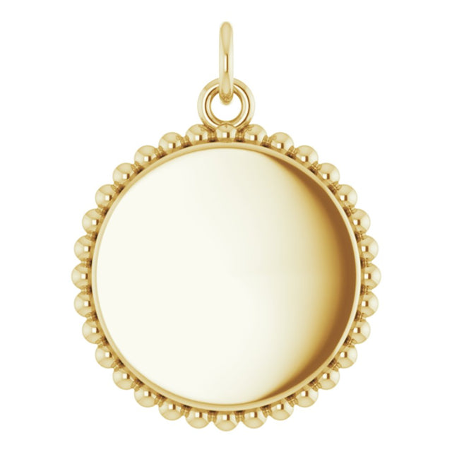 14K Yellow Gold Engravable Beaded Disc Charm/Pendant