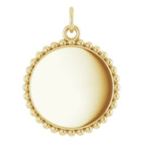 14K Yellow Gold Engravable Beaded Charm/Pendant