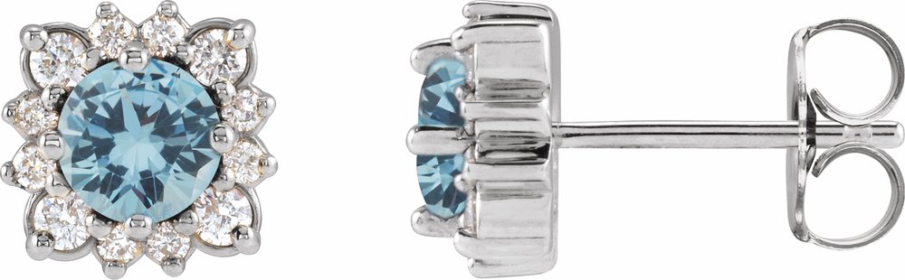 14K White Natural Aquamarine & .08 CTW Natural Diamond Halo-Style Earrings