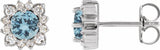 14K White Natural Aquamarine & .08 CTW Natural Diamond Halo-Style Earrings
