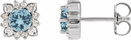 14K White Natural Aquamarine & .08 CTW Natural Diamond Halo-Style Earrings