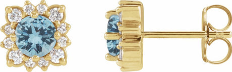 14K Yellow Gold Natural Aquamarine & 1/5 CTW Natural Diamond Halo-Style Earrings