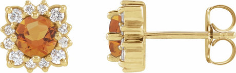 14K Yellow Gold Natural Citrine & 1/5 CTW Natural Diamond Halo-Style Earrings