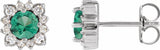 14K White Gold Natural Emerald & .08 CTW Natural Diamond Halo-Style Earrings