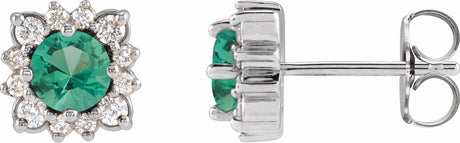 14K White Gold Natural Emerald & .08 CTW Natural Diamond Halo-Style Earrings