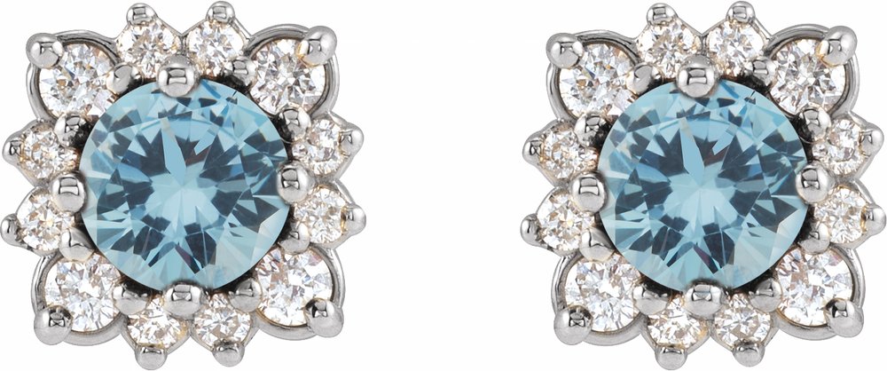 14K White Natural Aquamarine & .08 CTW Natural Diamond Halo-Style Earrings