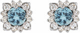 14K White Natural Aquamarine & .08 CTW Natural Diamond Halo-Style Earrings