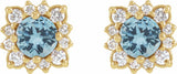 14K Yellow Natural Aquamarine & 1/5 CTW Natural Diamond Halo-Style Earrings