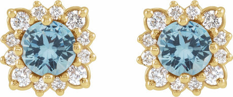 14K Yellow Natural Aquamarine & 1/5 CTW Natural Diamond Halo-Style Earrings