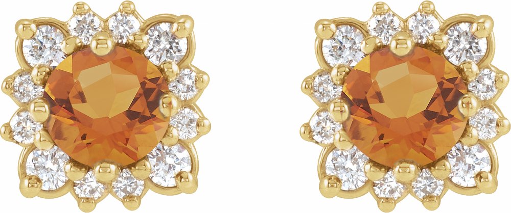 14K Yellow Gold Natural Citrine & 1/5 CTW Natural Diamond Halo-Style Earrings