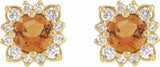 14K Yellow Gold Natural Citrine & 1/5 CTW Natural Diamond Halo-Style Earrings