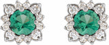 14K White Gold Natural Emerald & .08 CTW Natural Diamond Halo-Style Earrings