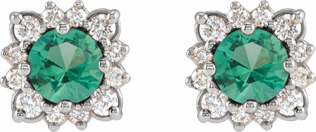 14K White Gold Natural Emerald & .08 CTW Natural Diamond Halo-Style Earrings