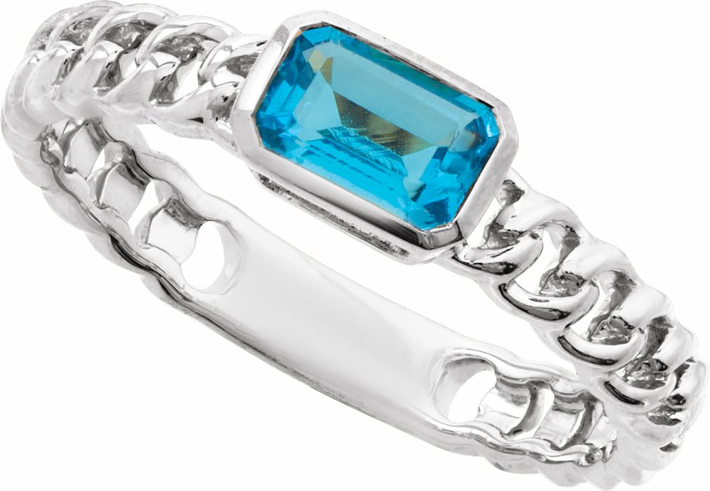 14K White Natural Sky Blue Topaz Ring