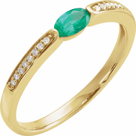 14K Yellow Imitation Emerald & .05 CTW Natural Diamond Ring