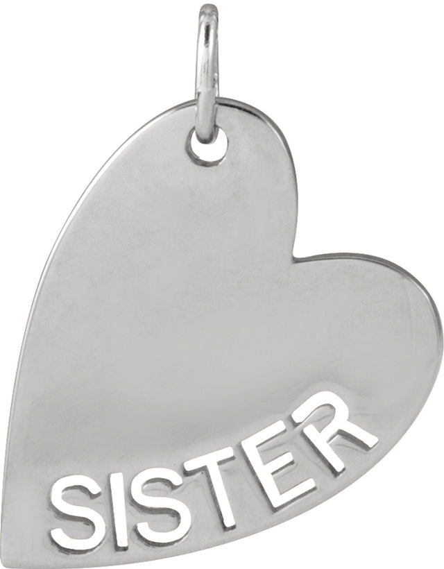 14K White Sister Heart Pendant