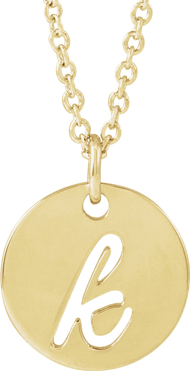 14K Yellow Script Initial K 16-18" Necklace 