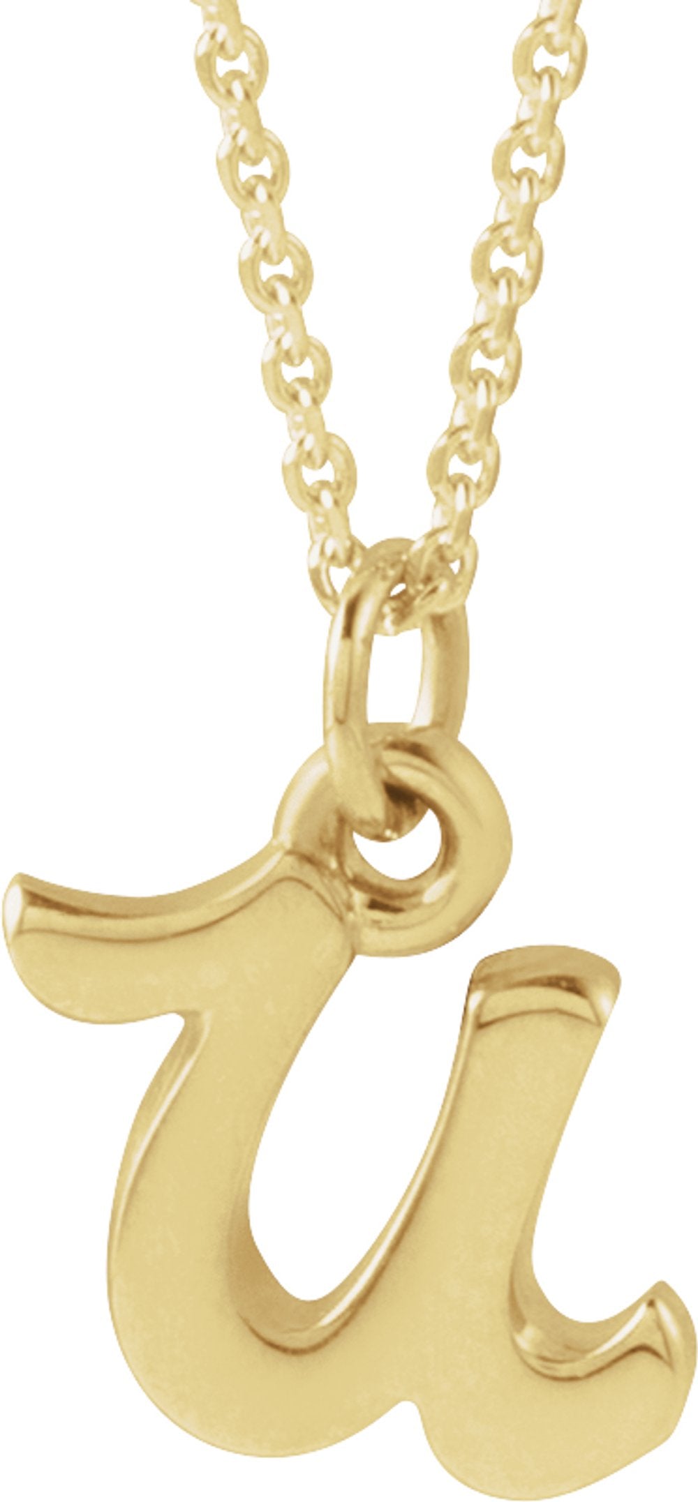 14K Yellow Petite Initial U 16" Necklace