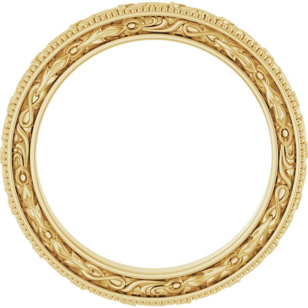 14K Yellow Gold 3 mm Milgrain Floral Flat Band Size 7