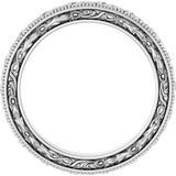 Sterling Silver 3 mm Milgrain Floral Flat Band Size 7