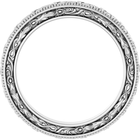 10K White Gold 3 mm Milgrain Floral Flat Band Size 7