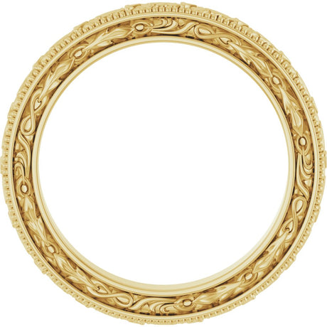 14K Yellow Gold 3 mm Milgrain Floral Flat Band Size 7