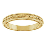 14K Yellow Gold 3 mm Milgrain Floral Flat Band Size 7