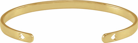 14K Yellow Gold Engravable Pierced Heart Cuff 7" Bracelet