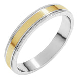 14K White/Yellow 4 mm Milgrain Flat Inlay Band Size 10