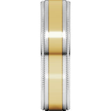 14K White/Yellow 6 mm Milgrain Inlay Flat Band Size 9