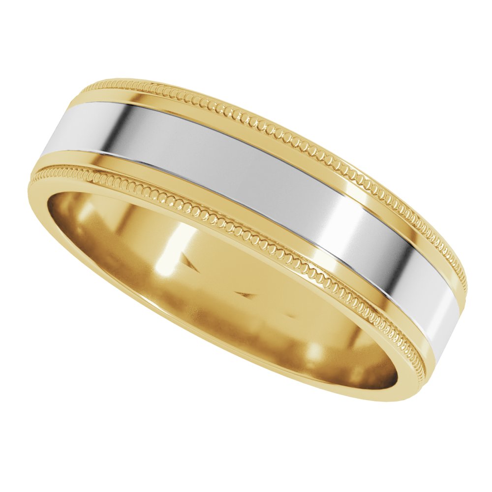 14K Yellow/White 6 mm Milgrain Flat Inlay Band Size 10