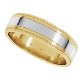 14K Yellow/White 6 mm Milgrain Flat Inlay Band Size 10