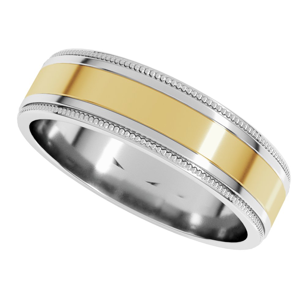 14K White/Yellow 6 mm Milgrain Flat Inlay Band Size 10