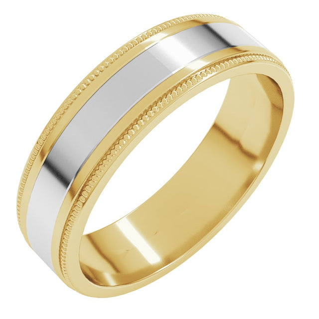 14K Yellow/White 6 mm Milgrain Inlay Flat Band Size 10