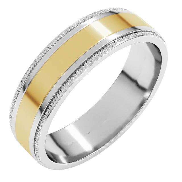 14K White/Yellow 6 mm Milgrain Flat Inlay Band Size 10