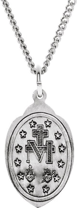 Sterling Silver 23x15 mm Oval Miraculous Medal 18" Necklace