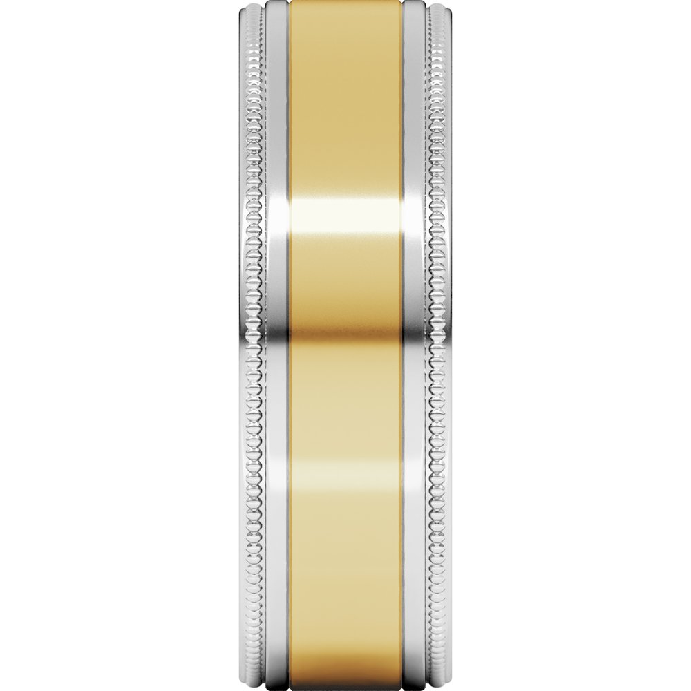 14K White/Yellow 7 mm Milgrain Inlay Flat Band Size 10
