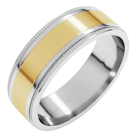 14K White/Yellow 7 mm Milgrain Inlay Flat Band Size 10