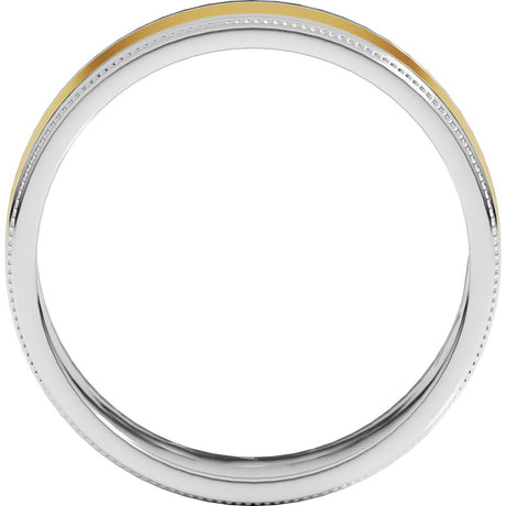 14K White/Yellow 7 mm Milgrain Inlay Flat Band Size 10